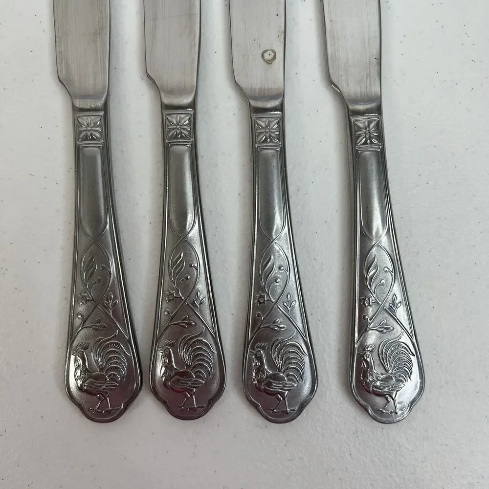 Cambridge Rooster 4 Butter Knives Stainless Flatware Frosted Handle Replacement‎